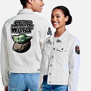 Cherokee Star Wars Denim Jacket Baby‎ Yoda C3PO AT Patches White Grl xl wms xxs